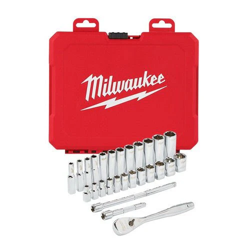 Milwaukee 1/4in Drive Metric Ratchet & Socket Set 28pc 4932464943