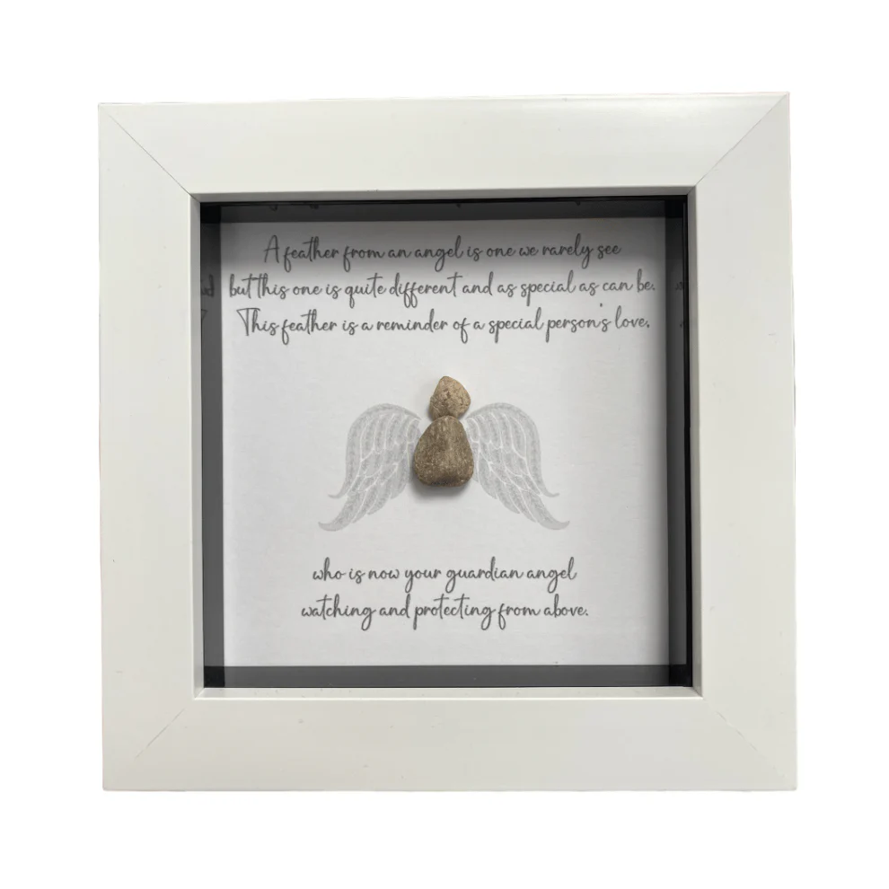 Mini Pebble Art A Feather from an Angel Poem - White