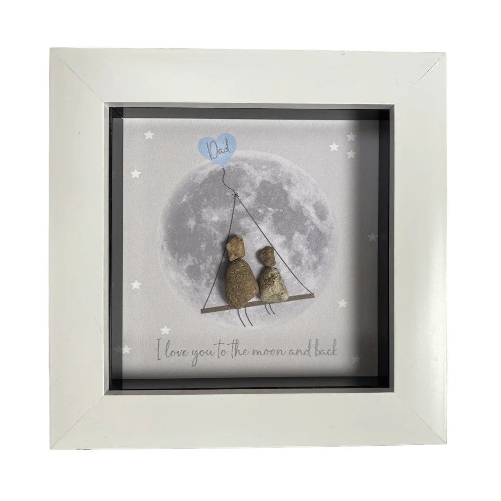 Mini Pebble Art Dad, I love you to the Moon and Back - White