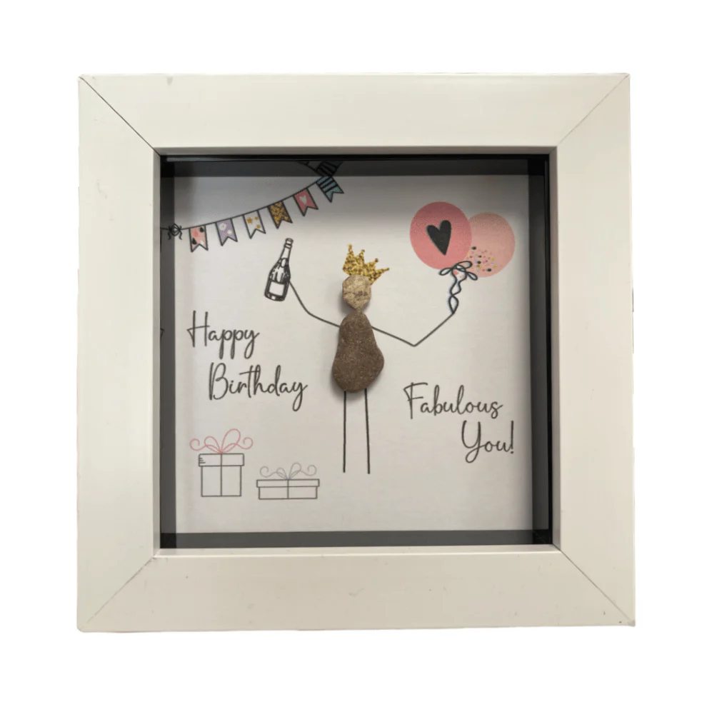 Mini Pebble Art Happy Birthday, Fabulous You - White