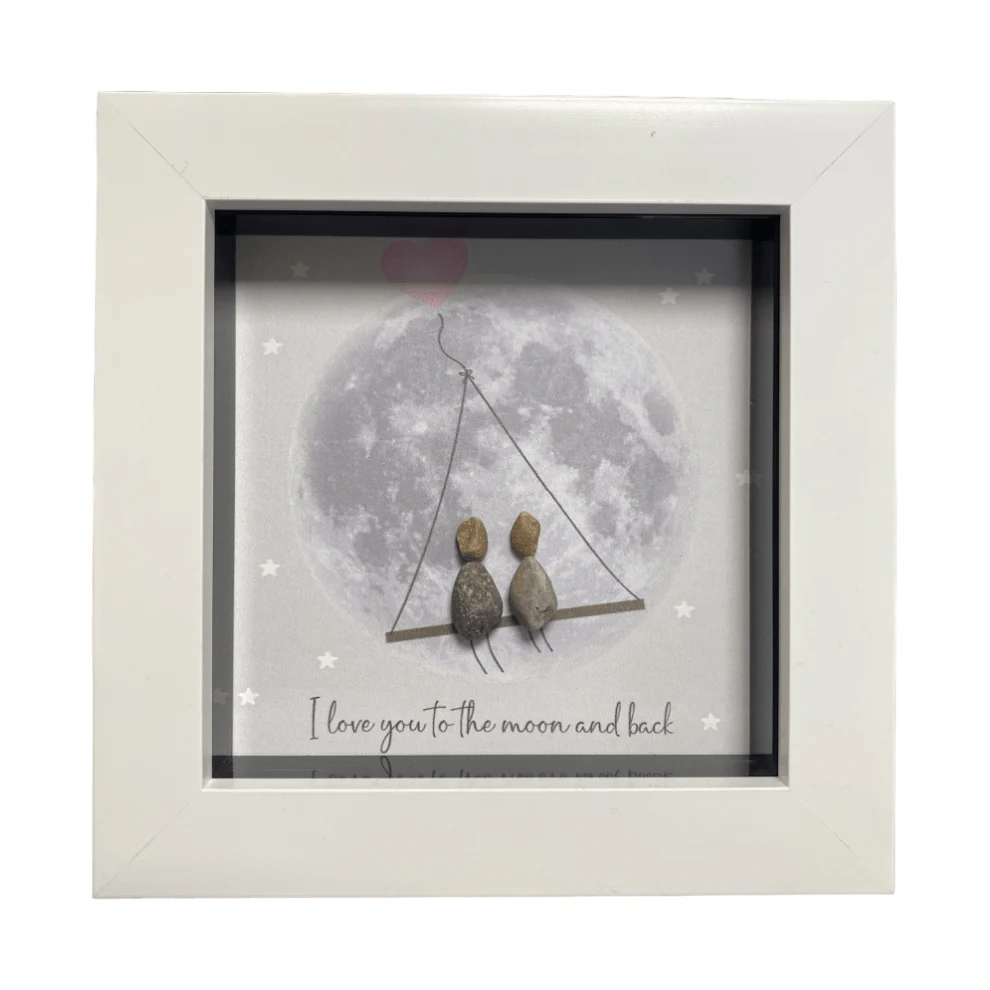 Mini Pebble Art I love you to the Moon and Back - White