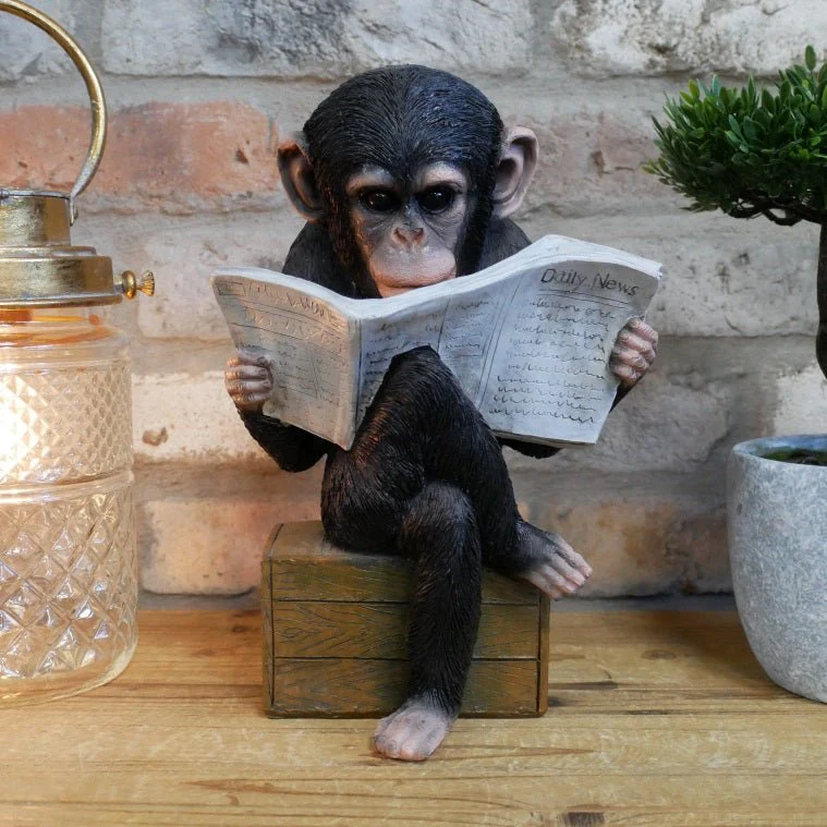 Monkey Reading The News Ornament 28cm