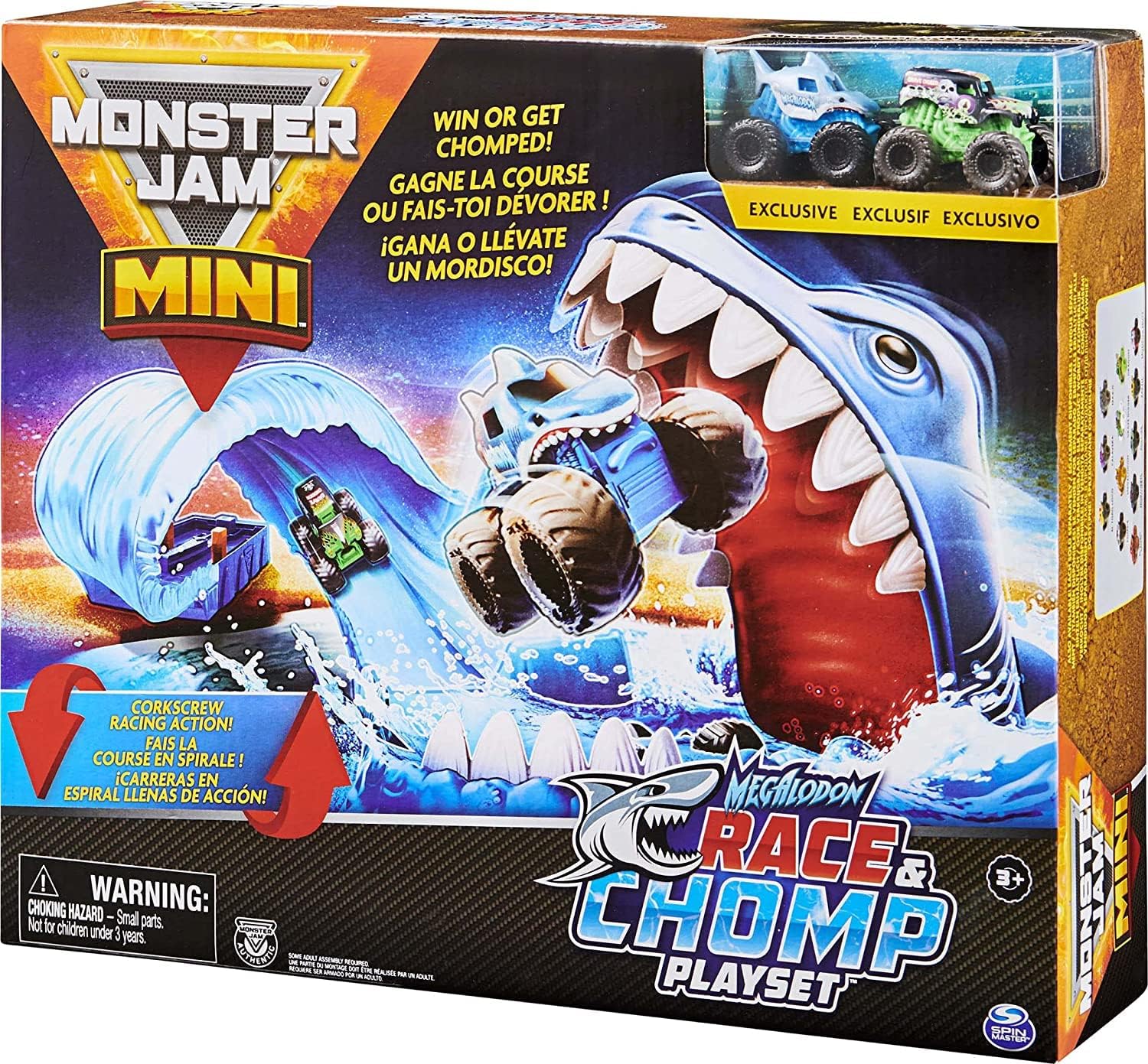 Monster Jam Mini Megalodon Race & Chomp Playset 1:87 scale