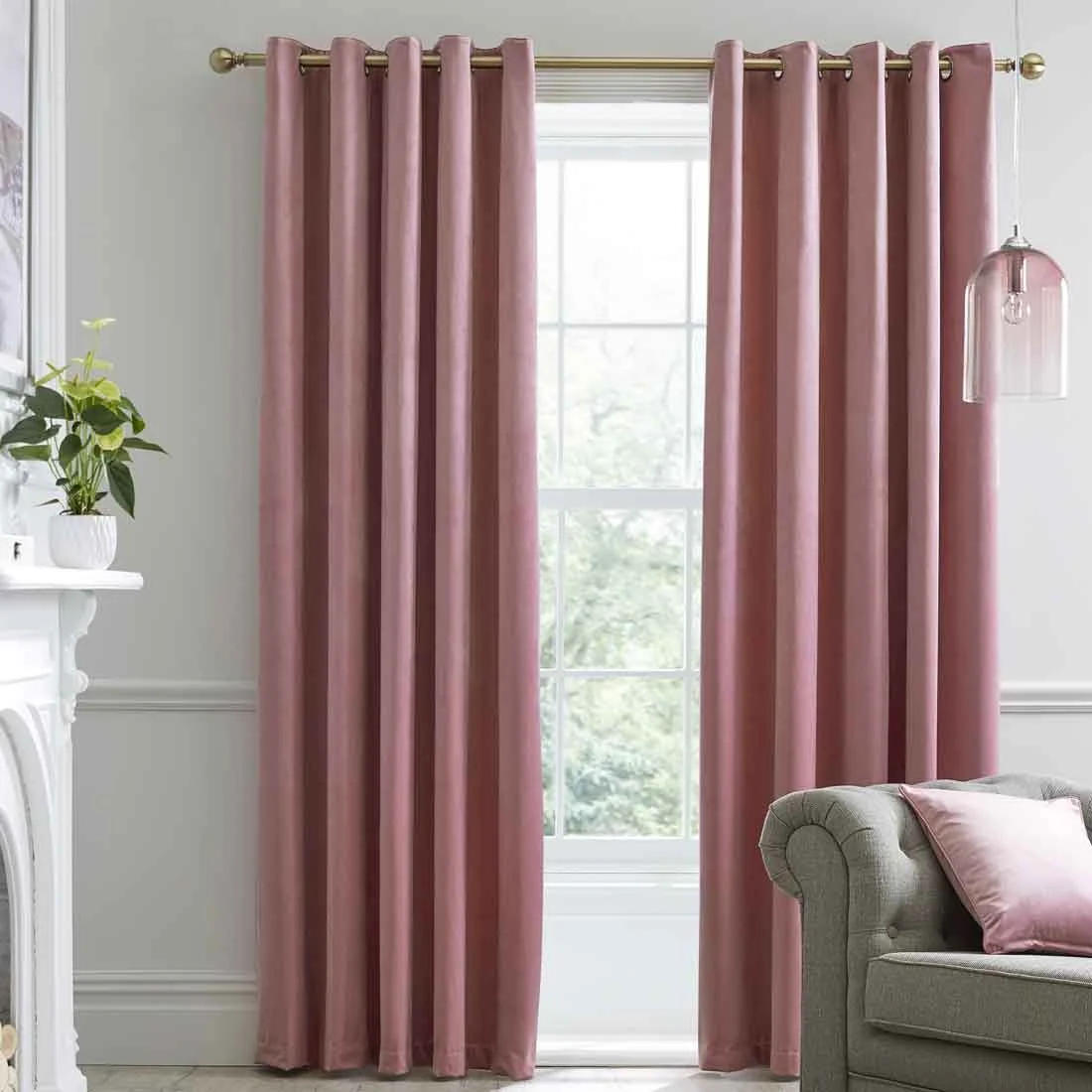 Montrose Blush Blackout Eyelet Curtains 66 x 90