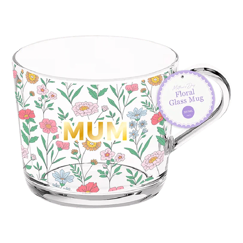 Mother's Day Floral Glass Mug 350ml