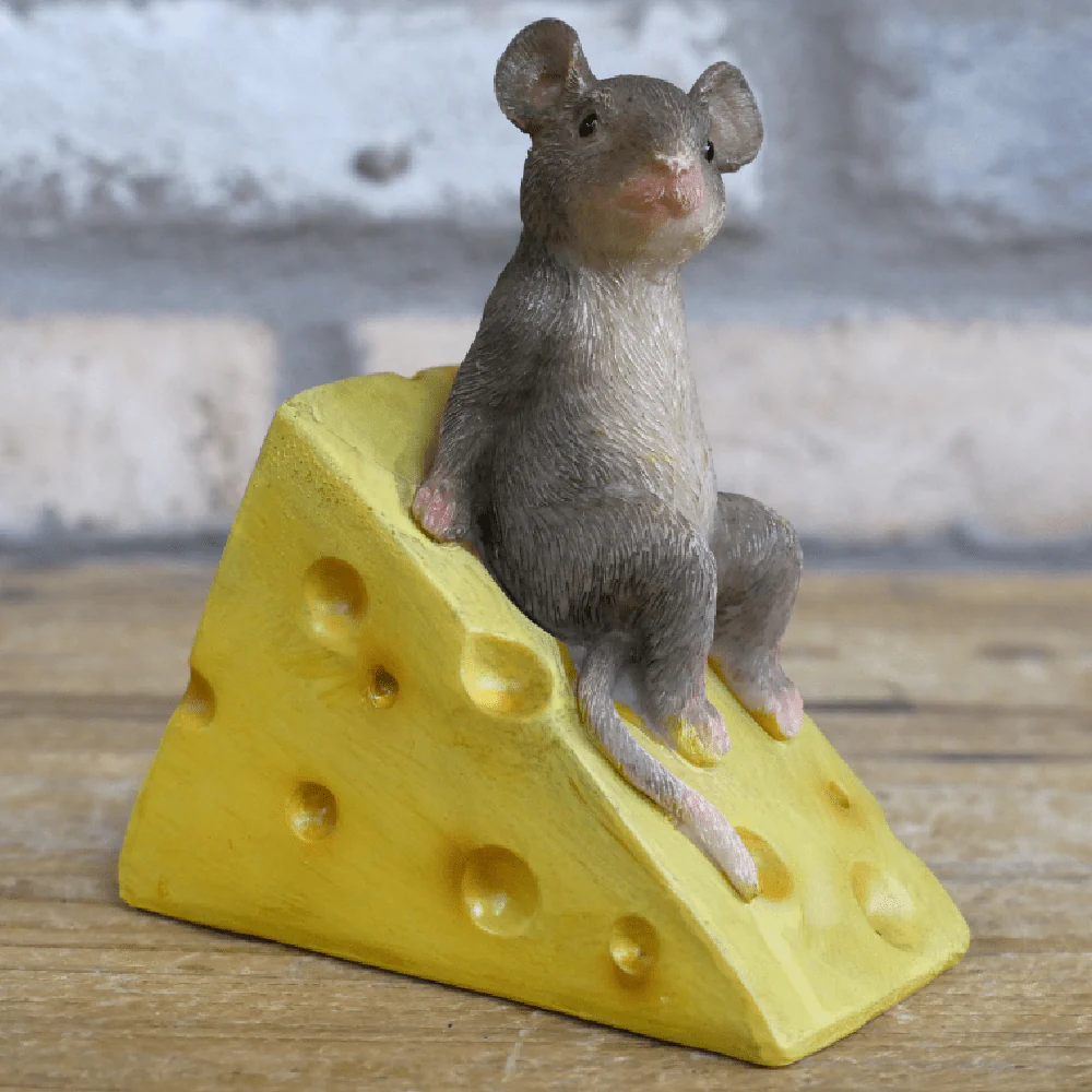 Mouse Sat On Cheese Ornament 13cm