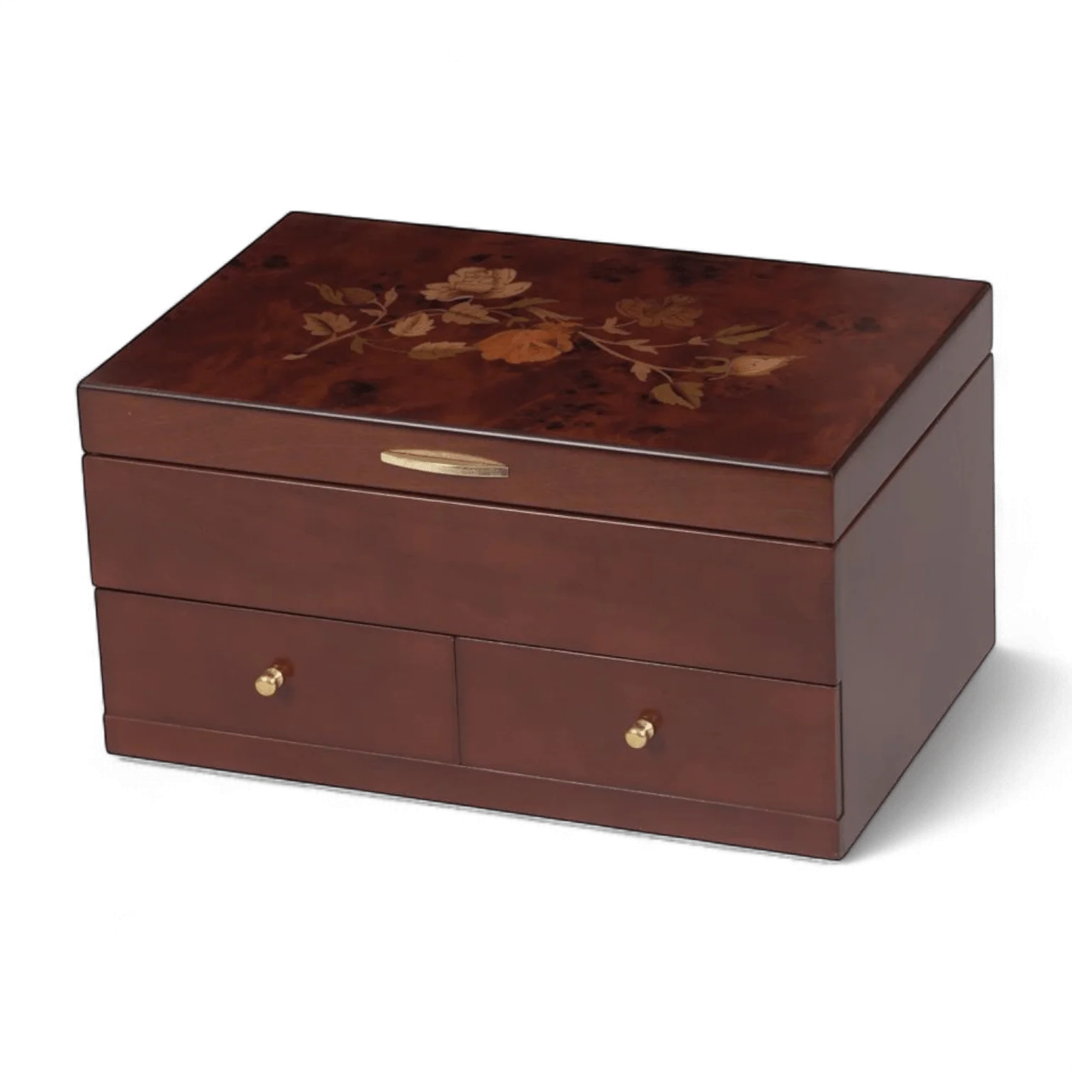 Mya Walnut Rose Jewellery Box – Two-Drawer Design