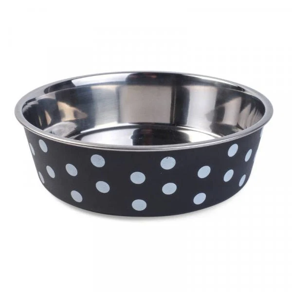 Navy Polka Dot Pet Bowl 17cm