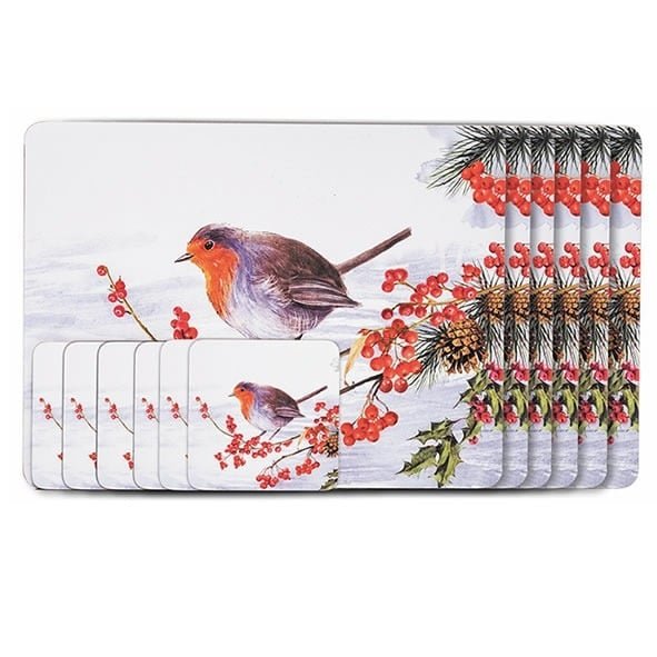Newgrange Living Christmas Robin Placemats And Coaster Set Of 6