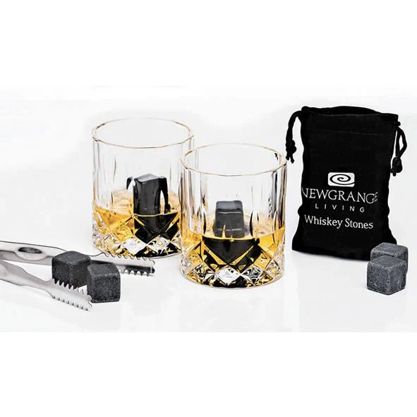 Newgrange Living Whiskey Glass Pair with Whiskey Stones & Tongs