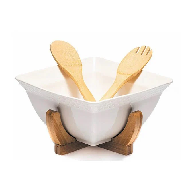 Newgrange Living White Ceramic 3 piece Salad Bowl Set