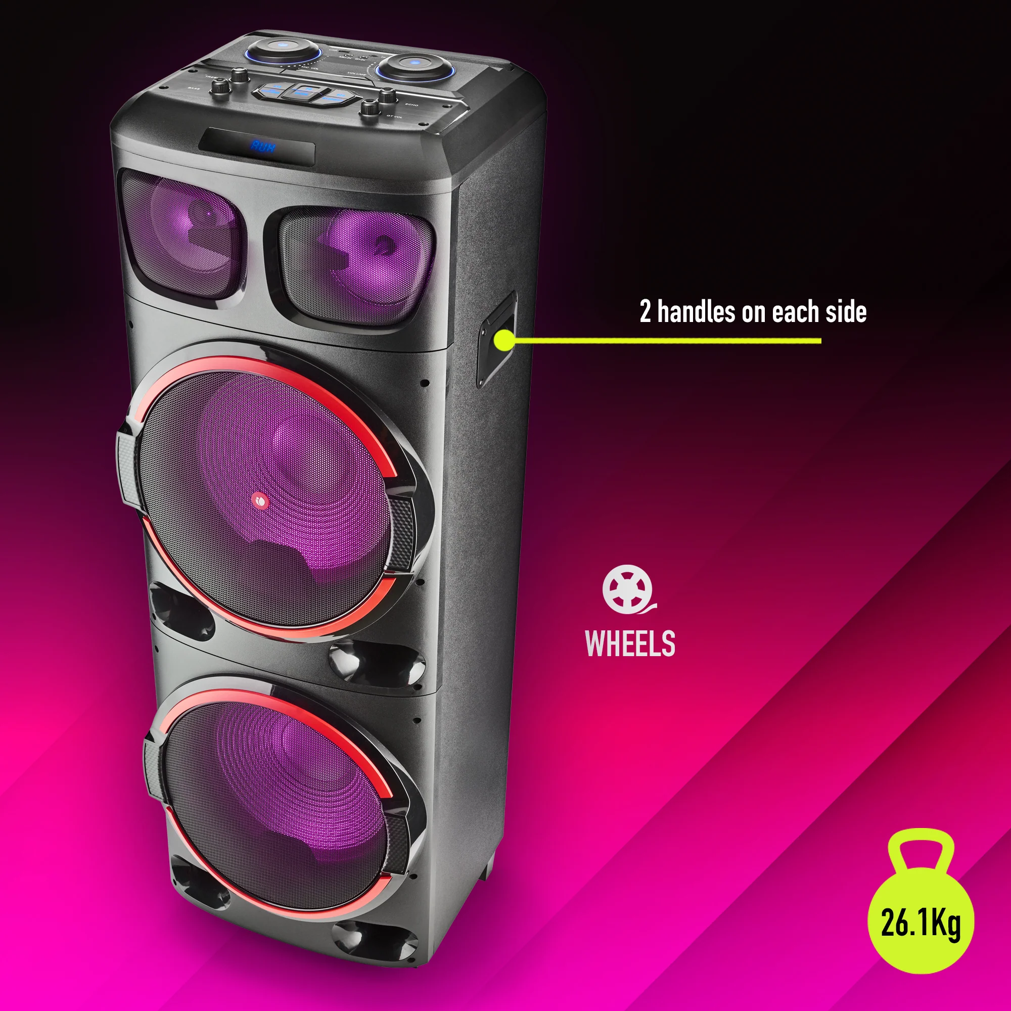 NGS 1200W Double 15" Woofer Wireless BT Speaker- WILDDUB3 - Image 4