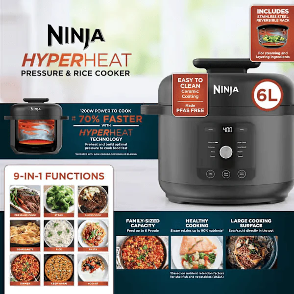 Ninja HyperHeat Pressure & Rice Cooker – 6L 9-in-1 PC201UK - Image 4