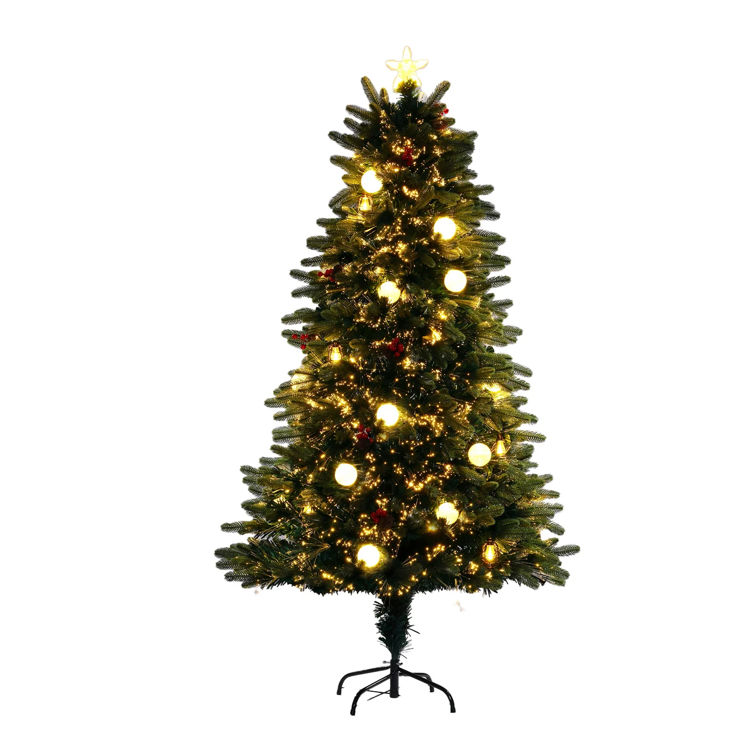 Noma 1.5m Snowball Downswept Tree With Red Berries And White Baubles