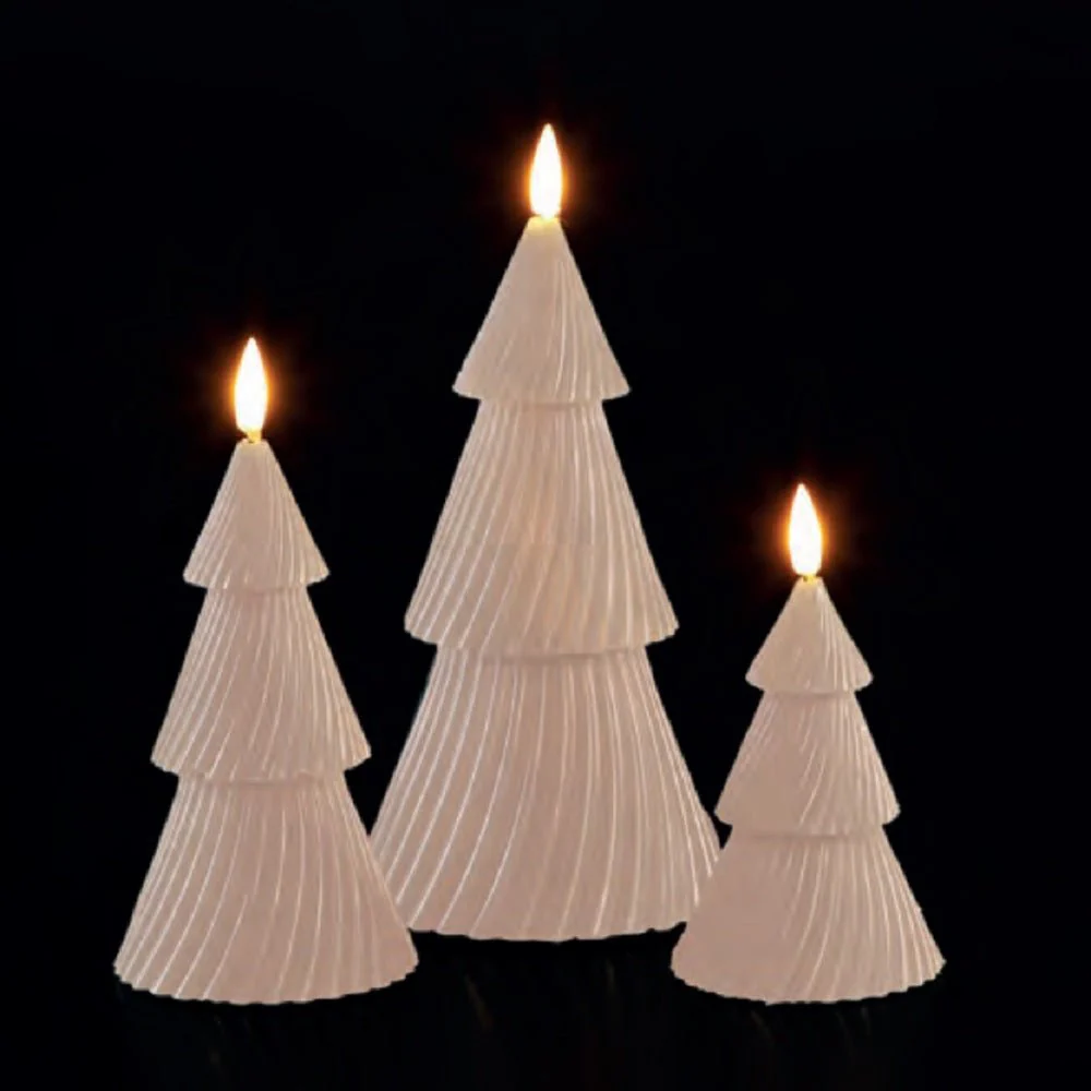 Noma Set Of 3 Christmas Tree Wax Candle Lights - Cream