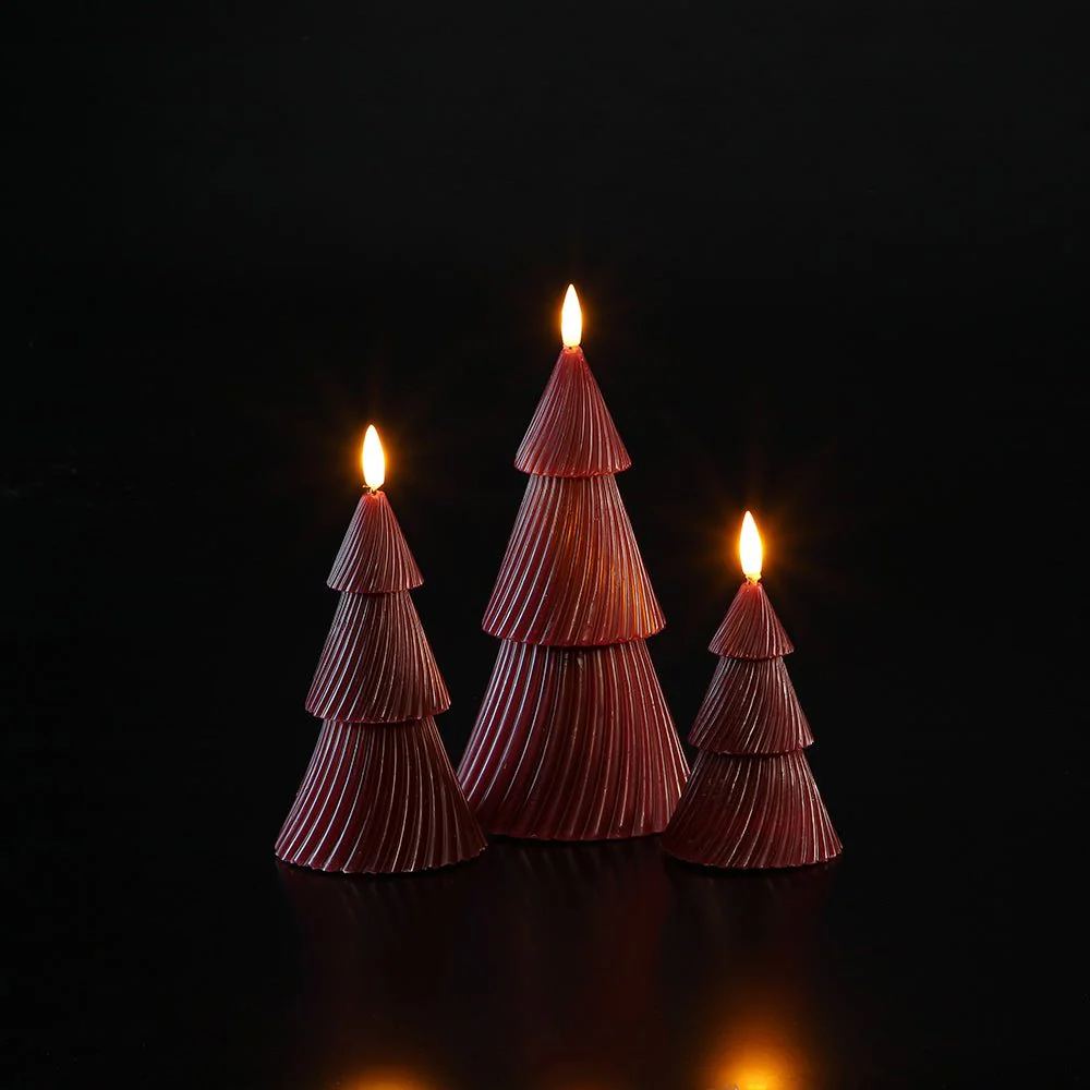 Noma Set Of 3 Christmas Tree Wax Candle Lights - Red