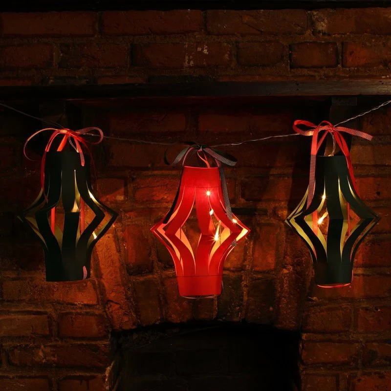 Noma Set Of 3 DIY Large Paper Lanterns With Icicle Light Chain
