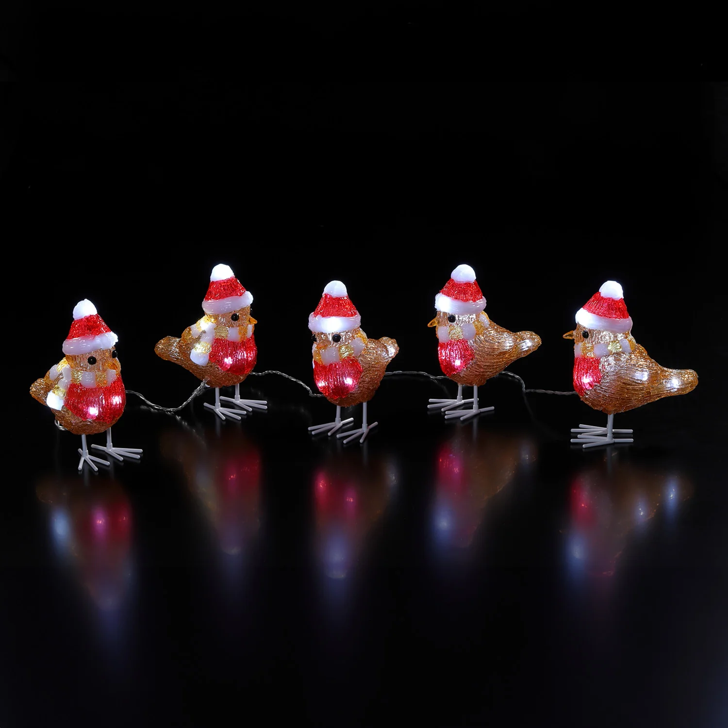 Noma Set Of 5 Acrylic Robins With Hat And Scarf