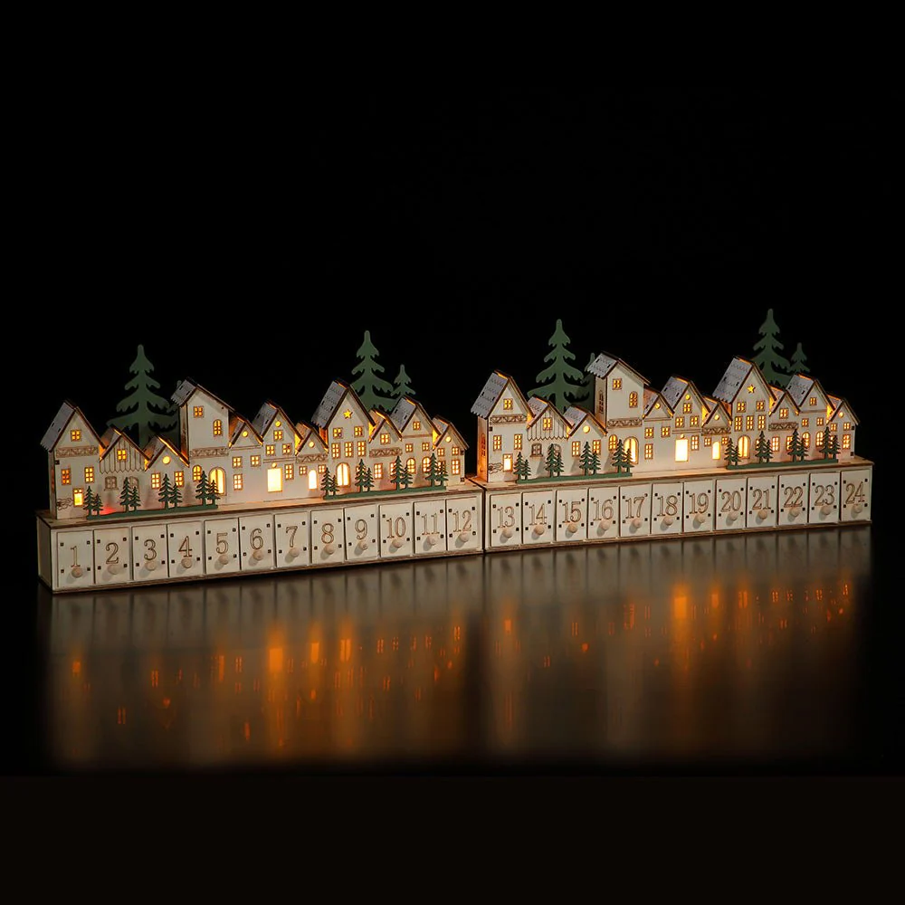 Noma Wooden Village Advent Calendar With 12 Warm White Leds