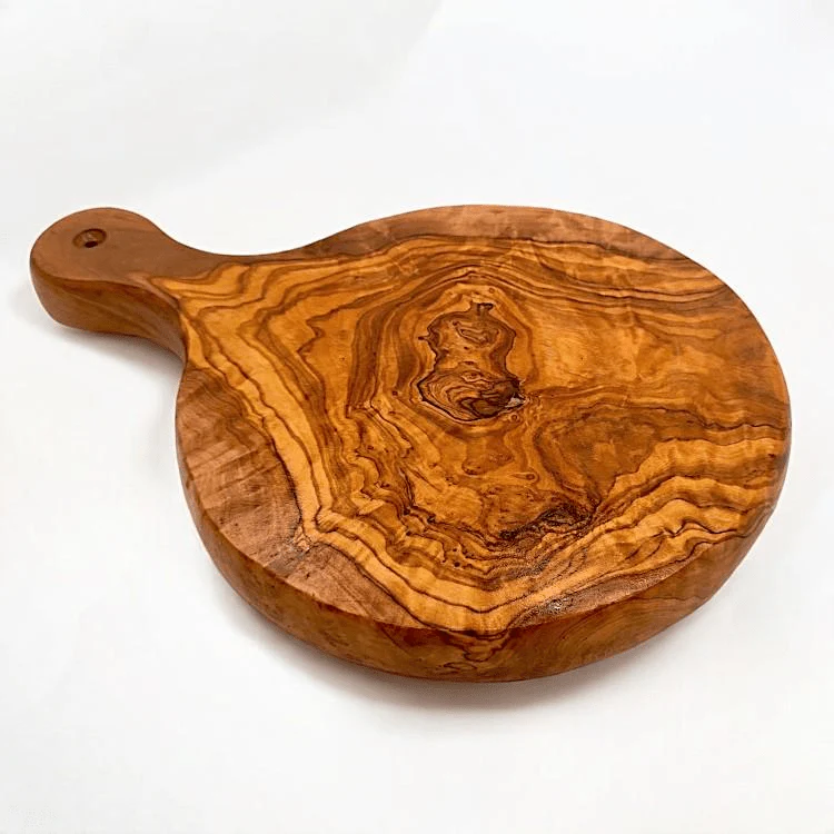 Olive Wood Round Cutting Board with Handle 25cm