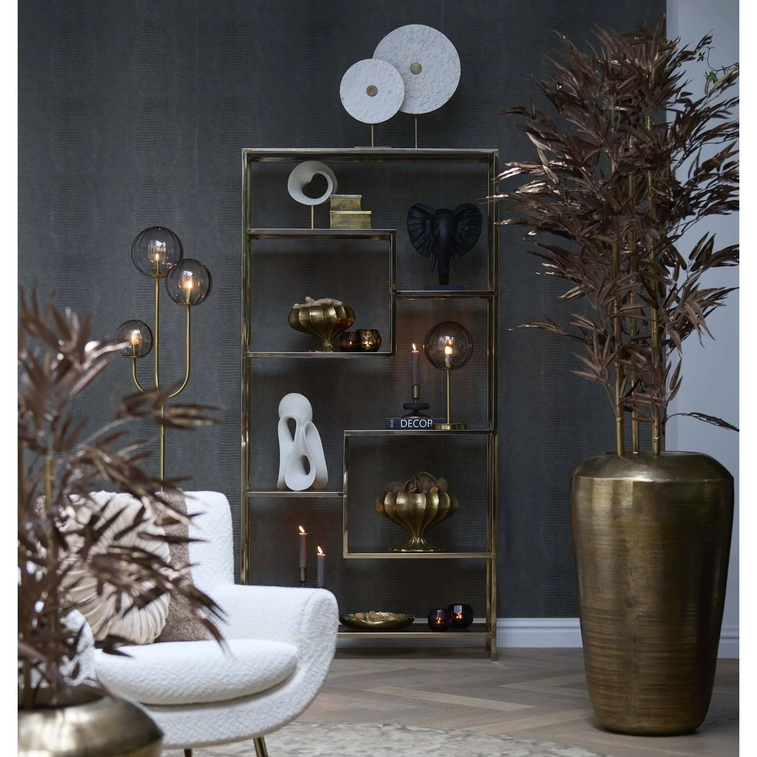 Ornament on Base 20 x 10 x 30cm TUZLA Cream & Antique Bronze - Image 3