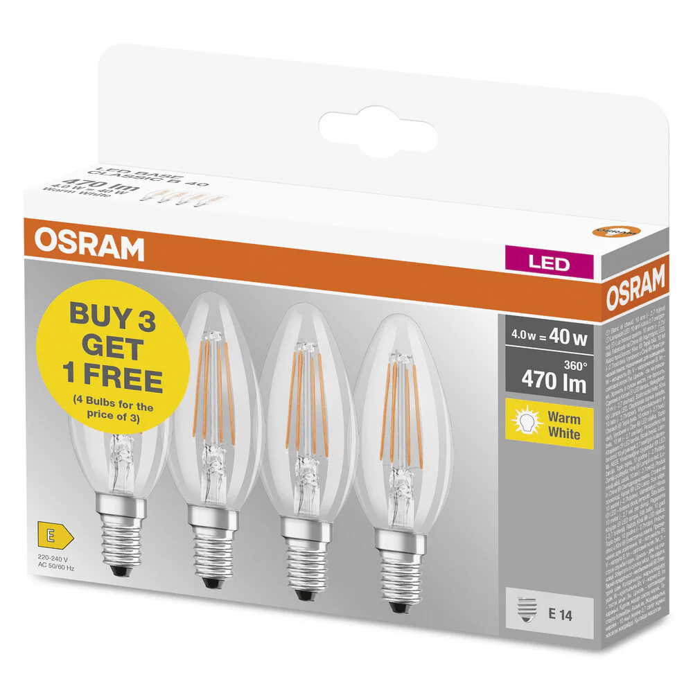 Osram 4pk Warm White E14 LED Bulbs 4.0w=40W