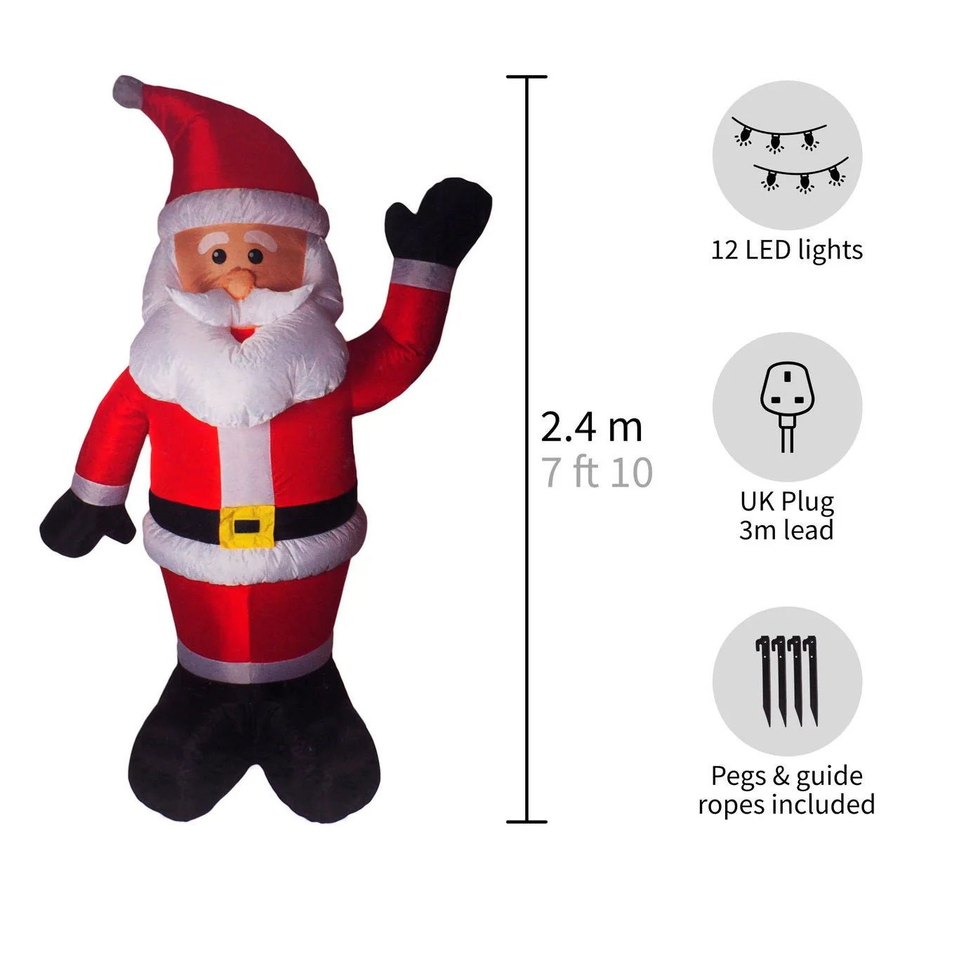 Outdoor Giant Inflatable Christmas LED Santa 2.4m - Image 3
