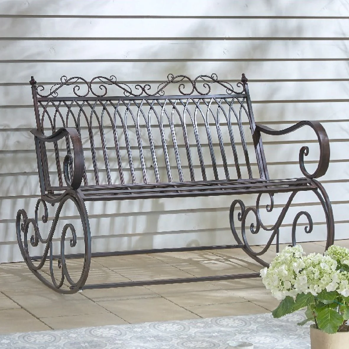 Outdoor Rocking Garden Bench – Steel Bordeaux Brown (92 x 113 cm) - Image 3