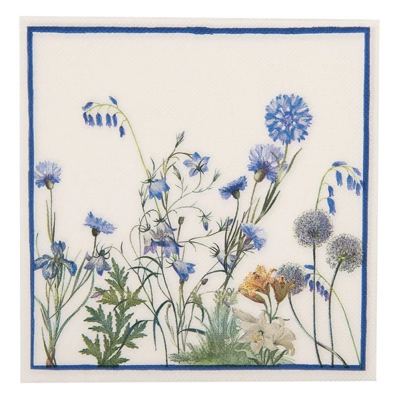 Pack of 20 Paper Napkins 33 x 33cm Blue Flowers
