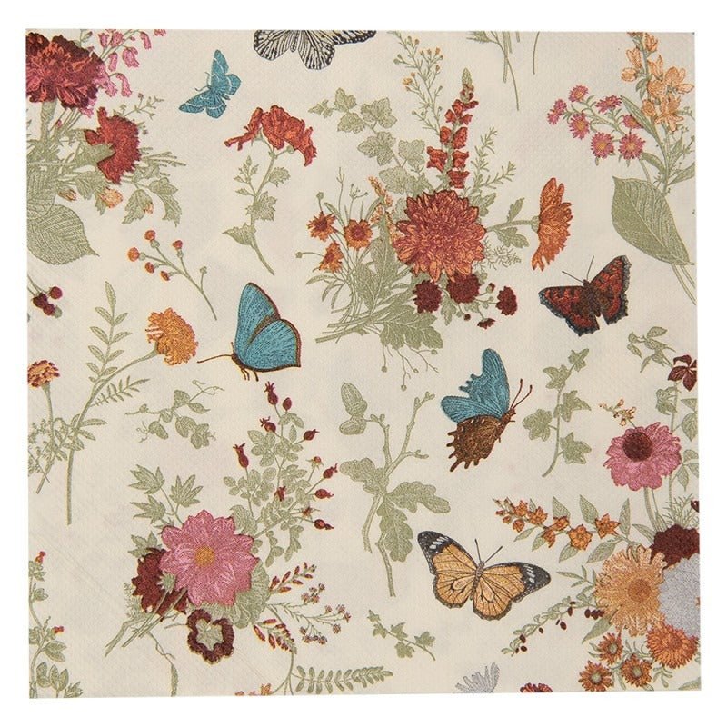 Pack of 20 Paper Napkins 33 x 33cm Butterflies and Flowers