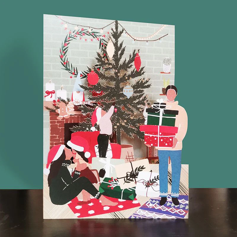 Paper Cut Pop Up Card Christmas Family CMS025