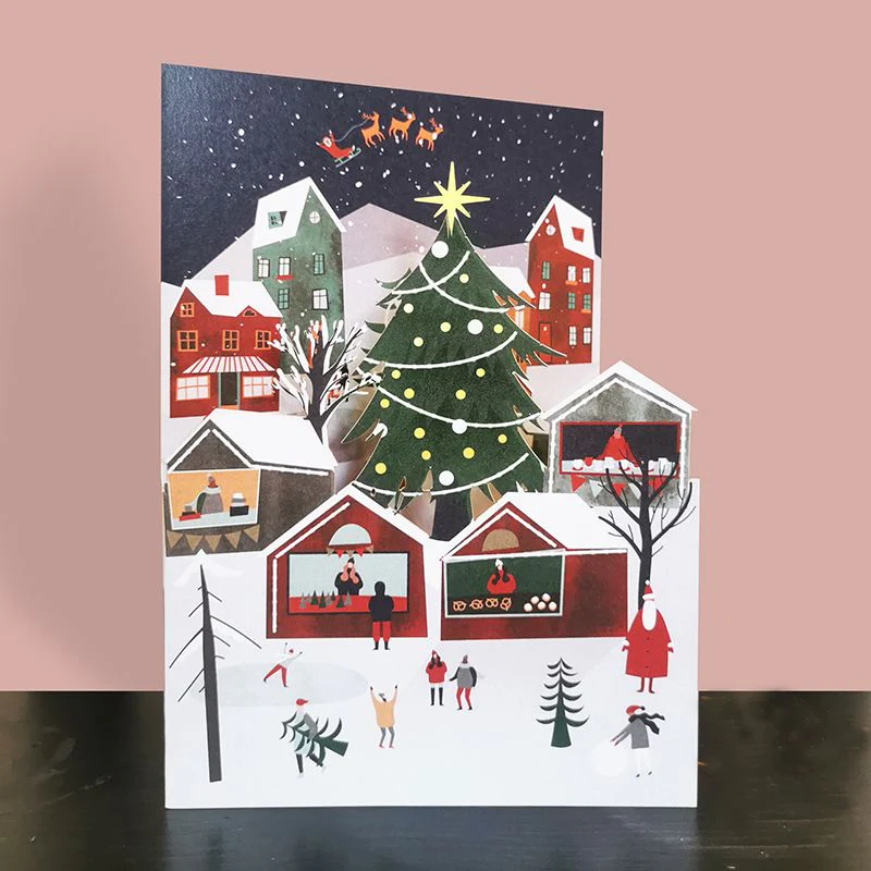 Paper Cut Pop Up Card Christmas Village CMS026