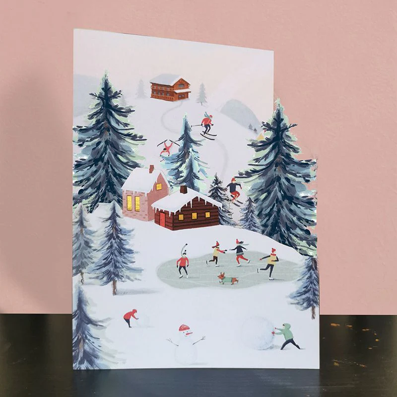 Paper Cut Pop Up Card Winter Skating CMS028