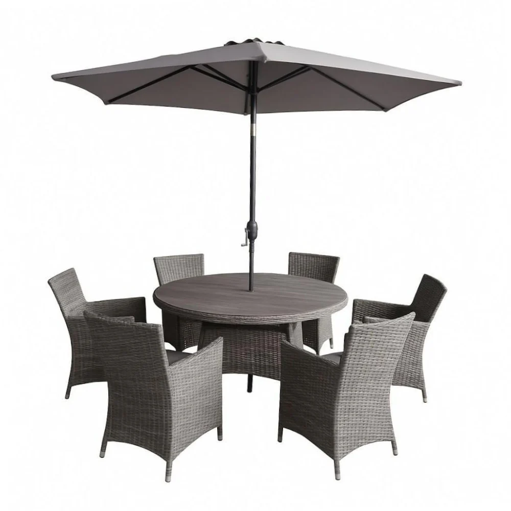 Parma 6‑Seater Round Garden Dining Set – Grey/Brown - Image 2
