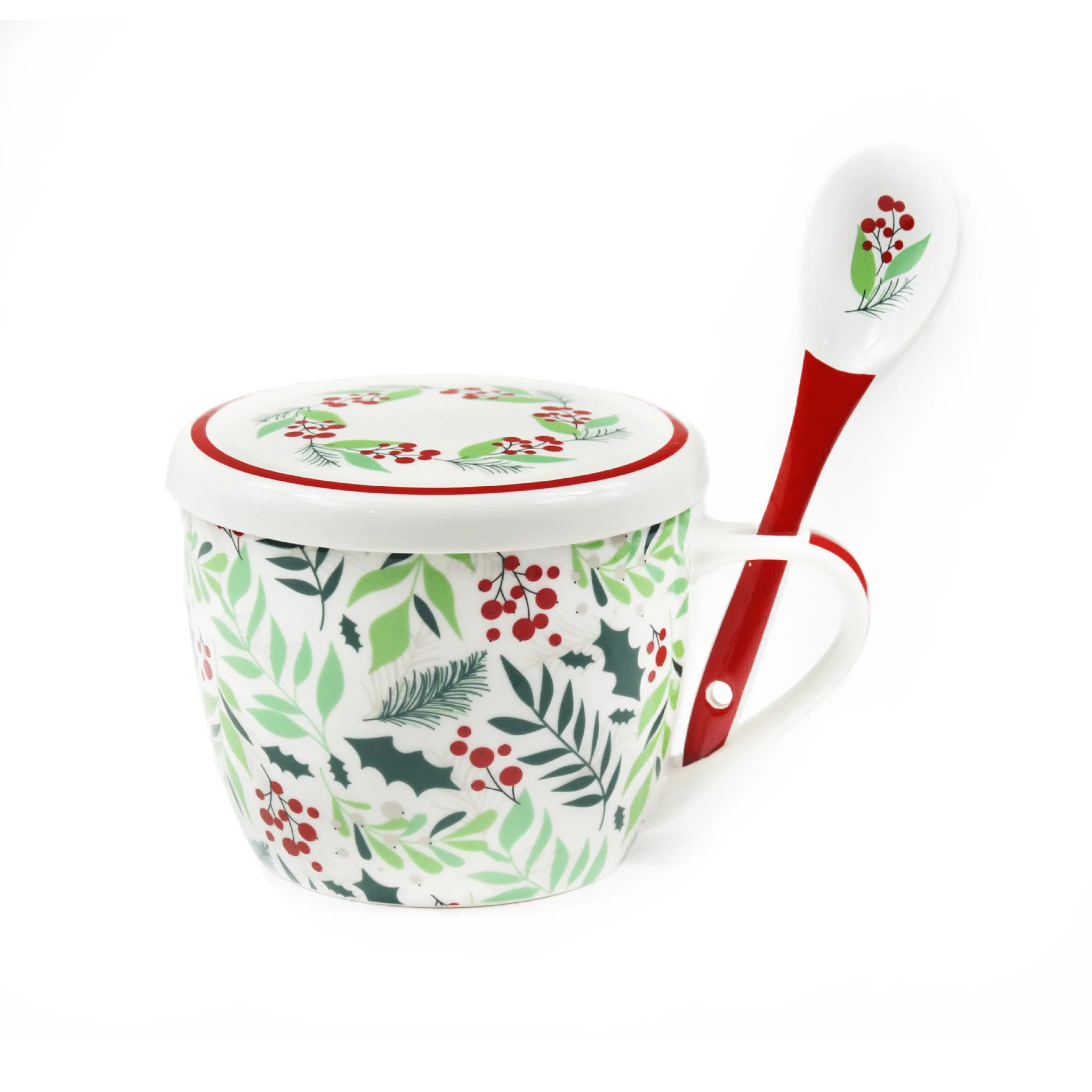 Peggy Wilkins Graceful Christmas Ceramic Soup Mug & Spoon Set