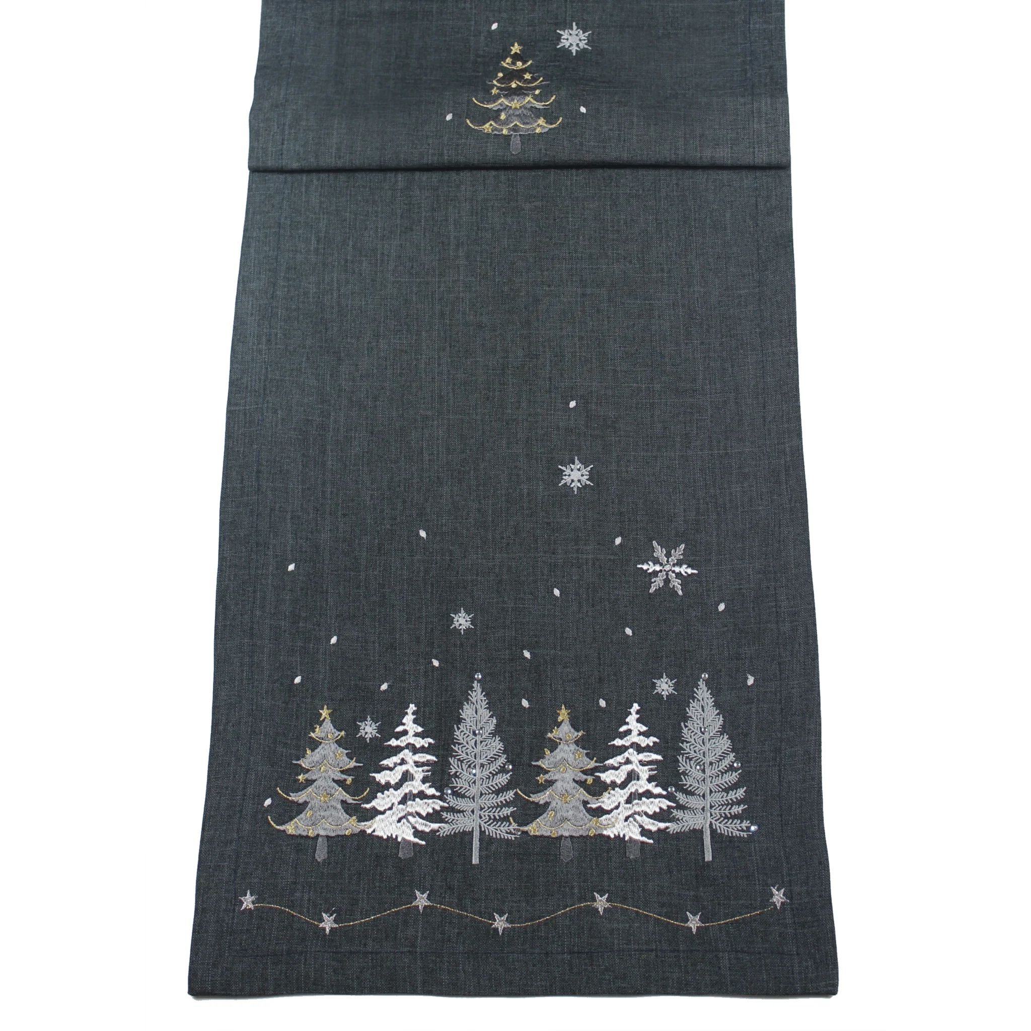 Peggy Wilkins Metallic Trees Pewter Table Runner – 14" x 75" (35 x 190 cm)