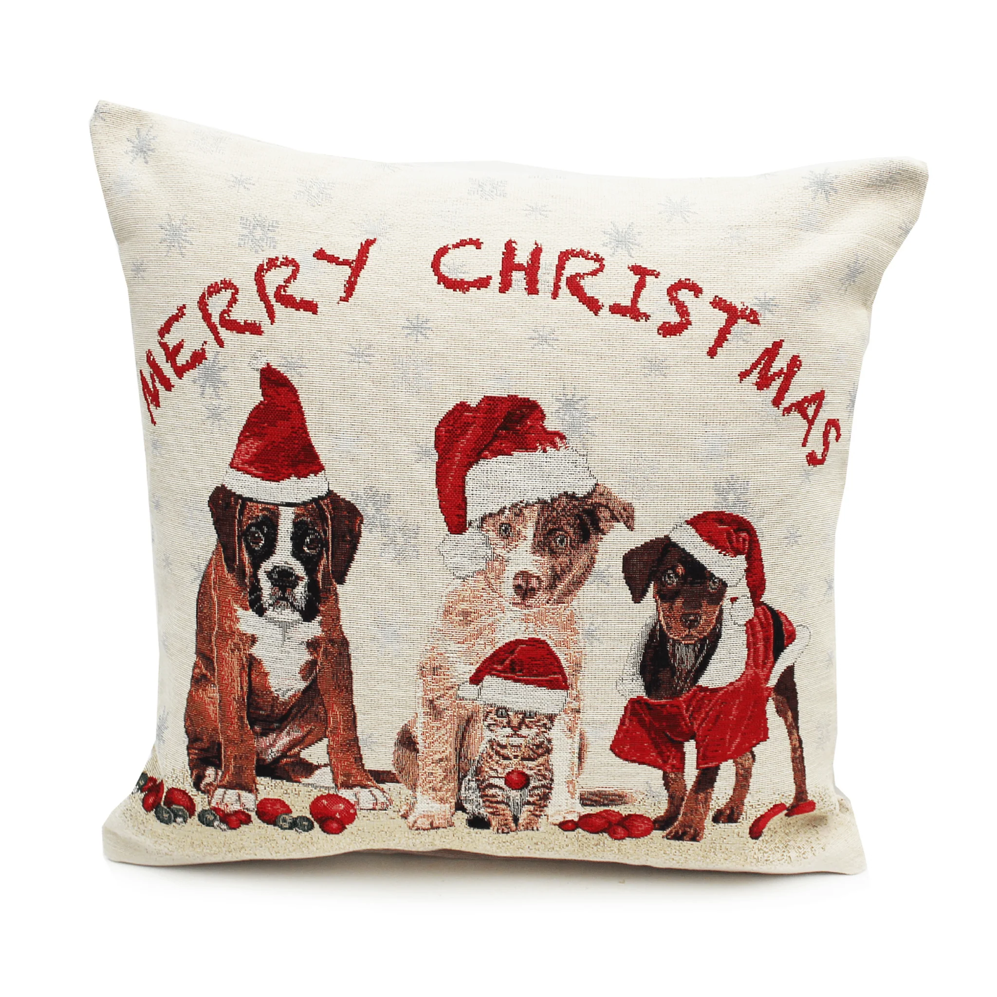 Peggy Wilkins Pawty Time Merry Christmas Tapestry Cushion 45x45cm