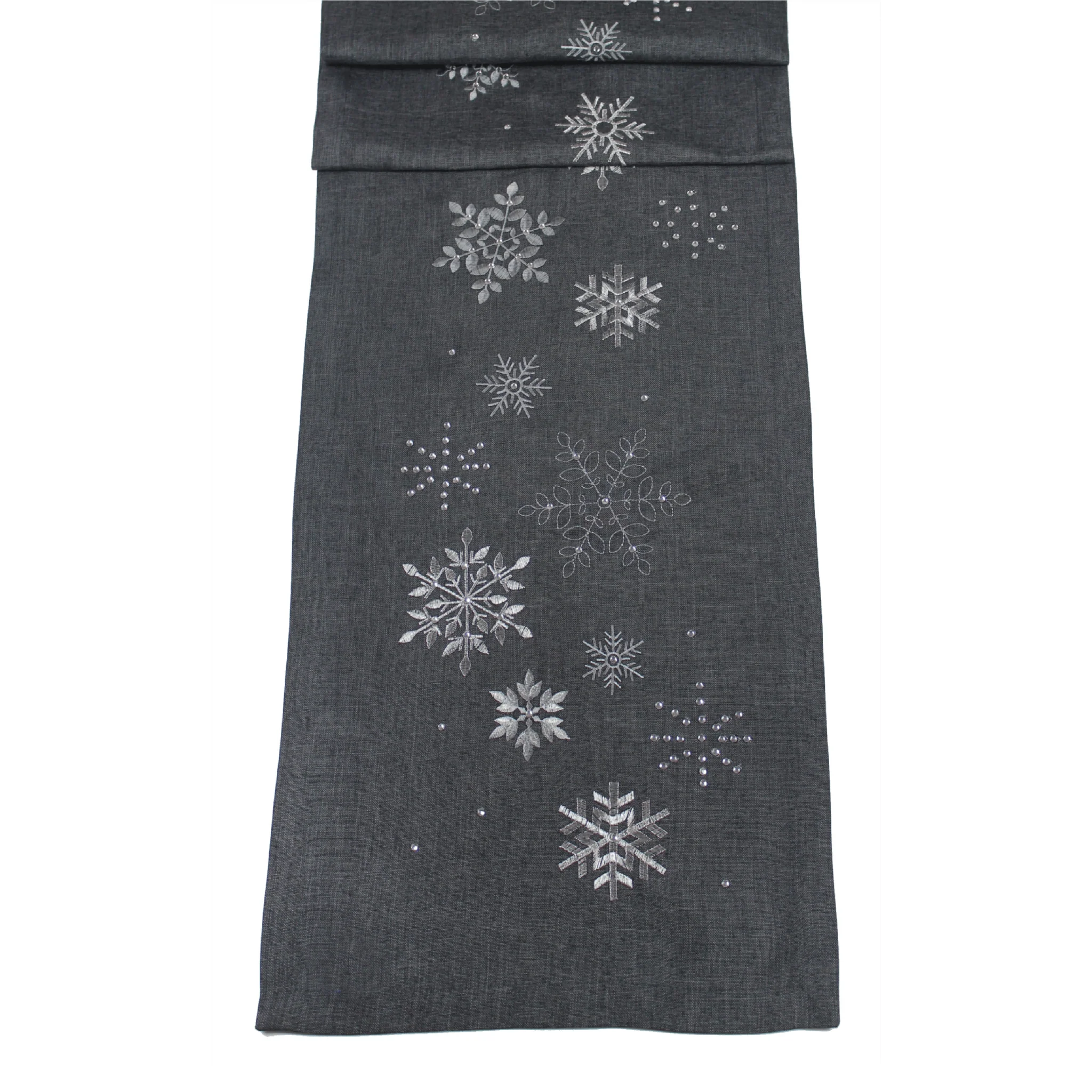 Peggy Wilkins Snowflake Surprise Pewter/Silver Table Runner – 14" x 75" (35 x 190 cm)