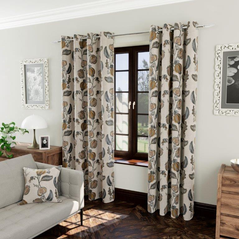 Petal 90" x 90” Lined Eyelet Curtains Ochre