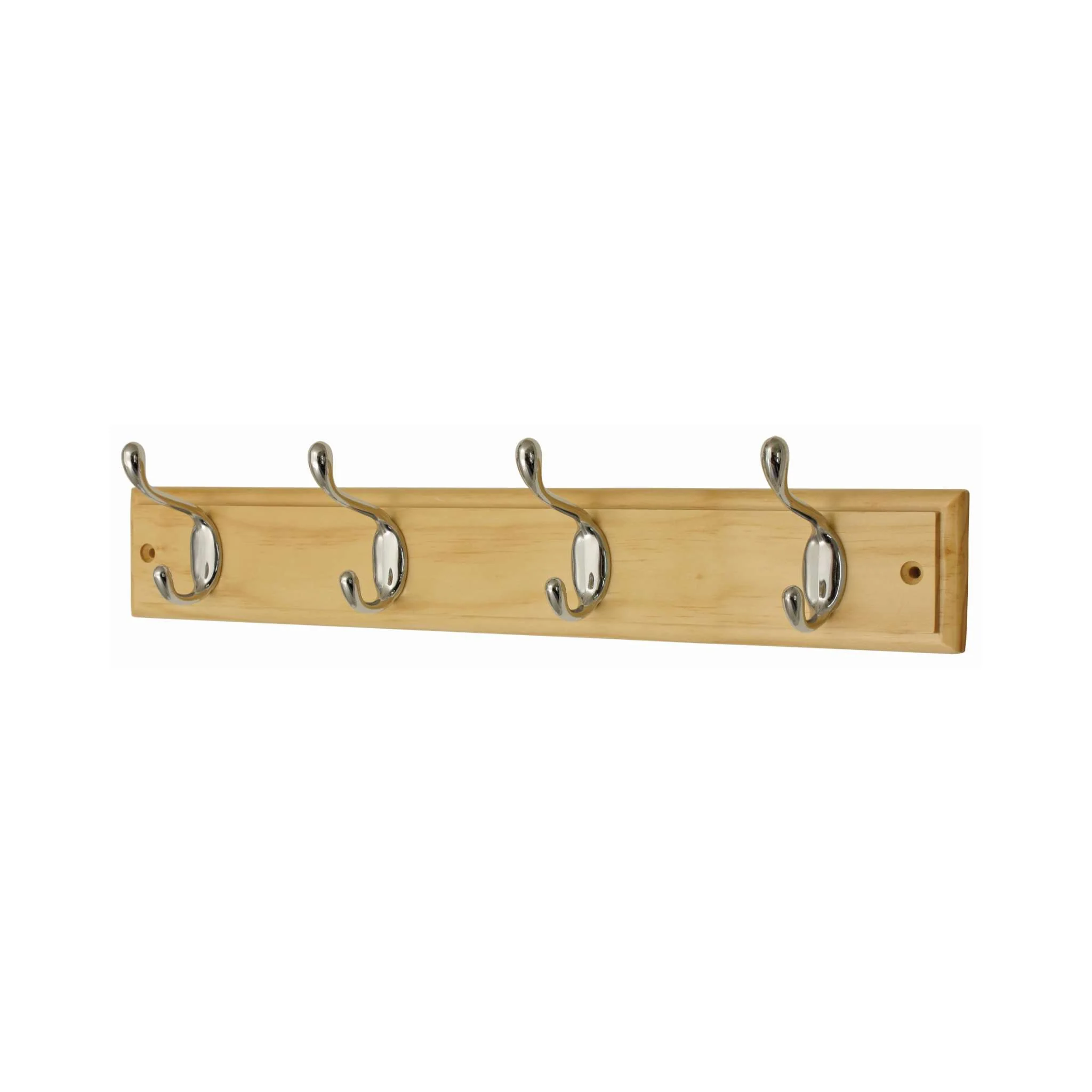 Pine and Chrome Hookrail – 4 Heavy-Duty Hooks (W 455 × H 70 mm)