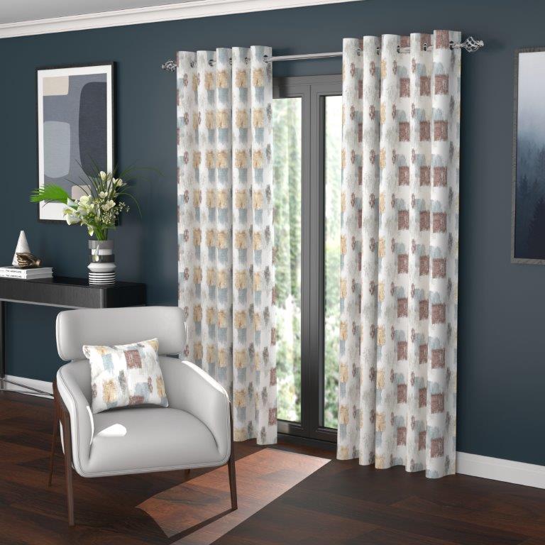 Porto 90" x 90” Polar Fleece Lined Eyelet Curtains Marine