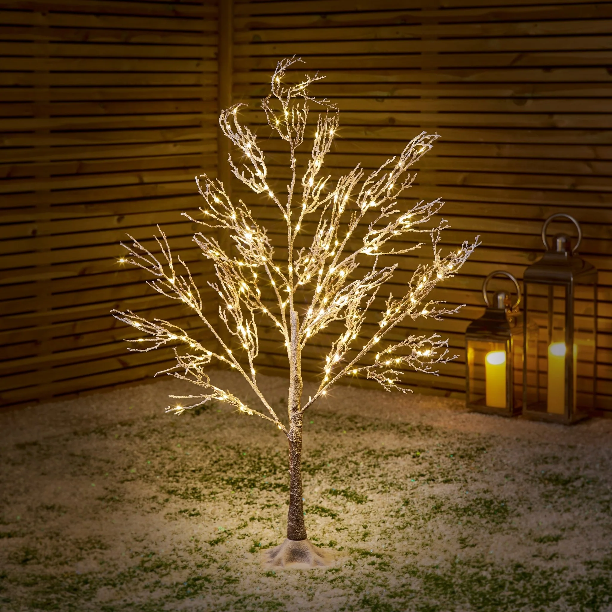 Premier 1.2m Lit Brown Snowed Tree with 200 Warm White LED and 5m Lead Cable