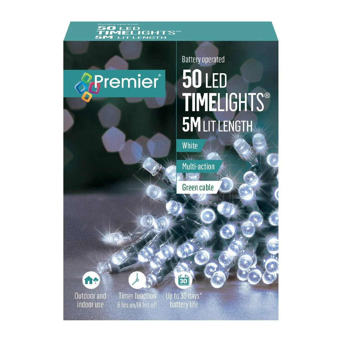 Premier 50 Multi-Action Battery Operated LED Timelights with Timer White