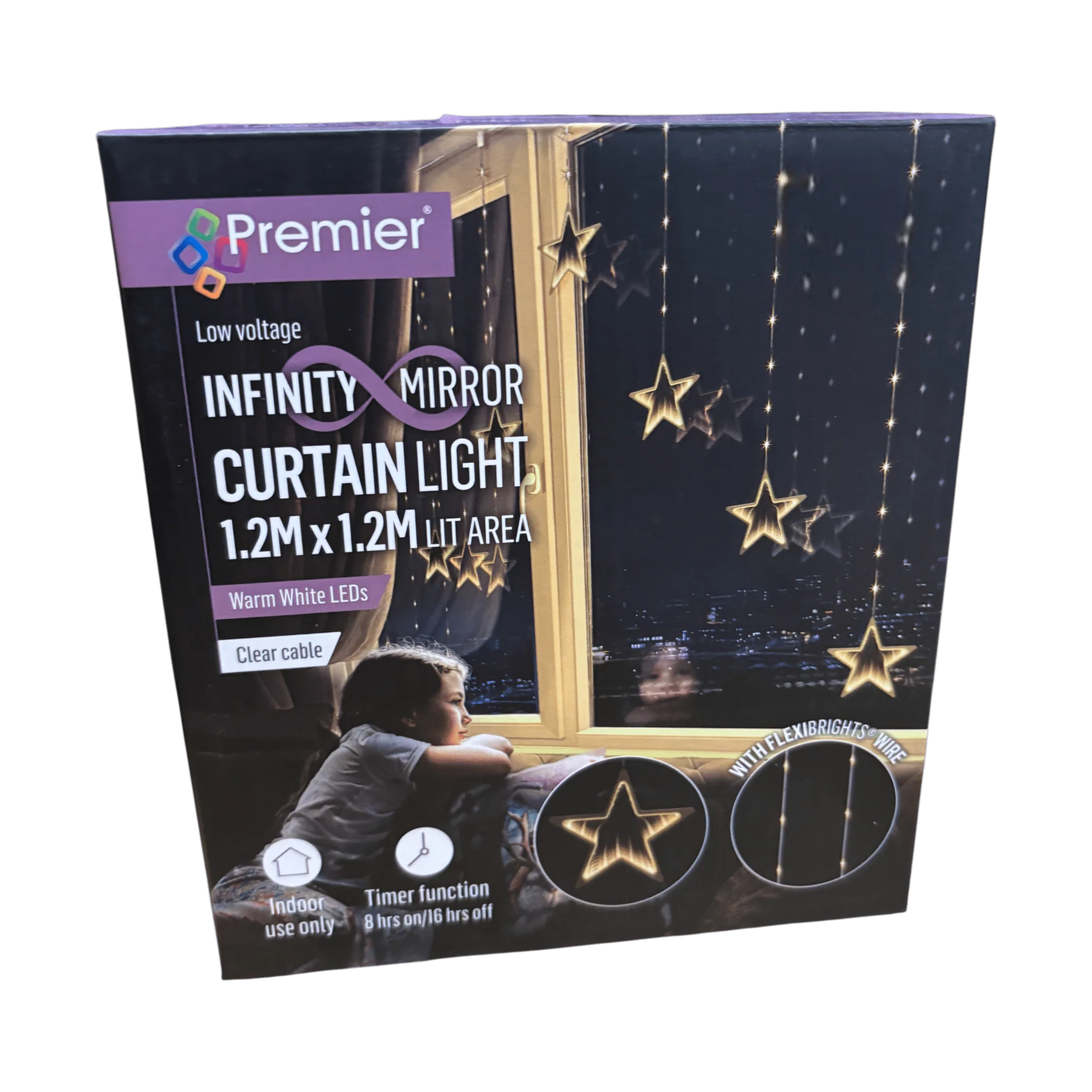 Premier Infinity Mirror Star Curtain Light with Warm White LEDs – 1.2m x 1.2m - Image 2