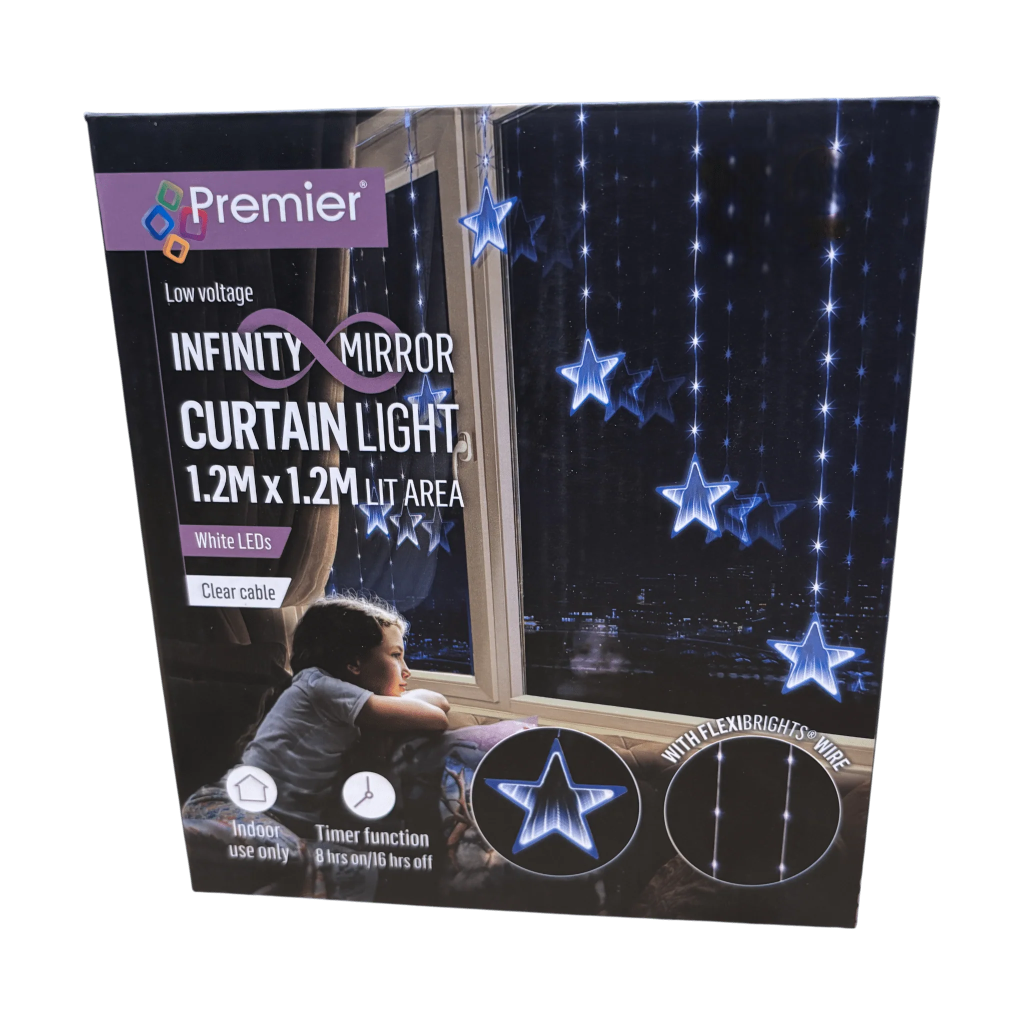 Premier Infinity Mirror Star Curtain Light with White LEDs – 1.2m x 1.2m - Image 2