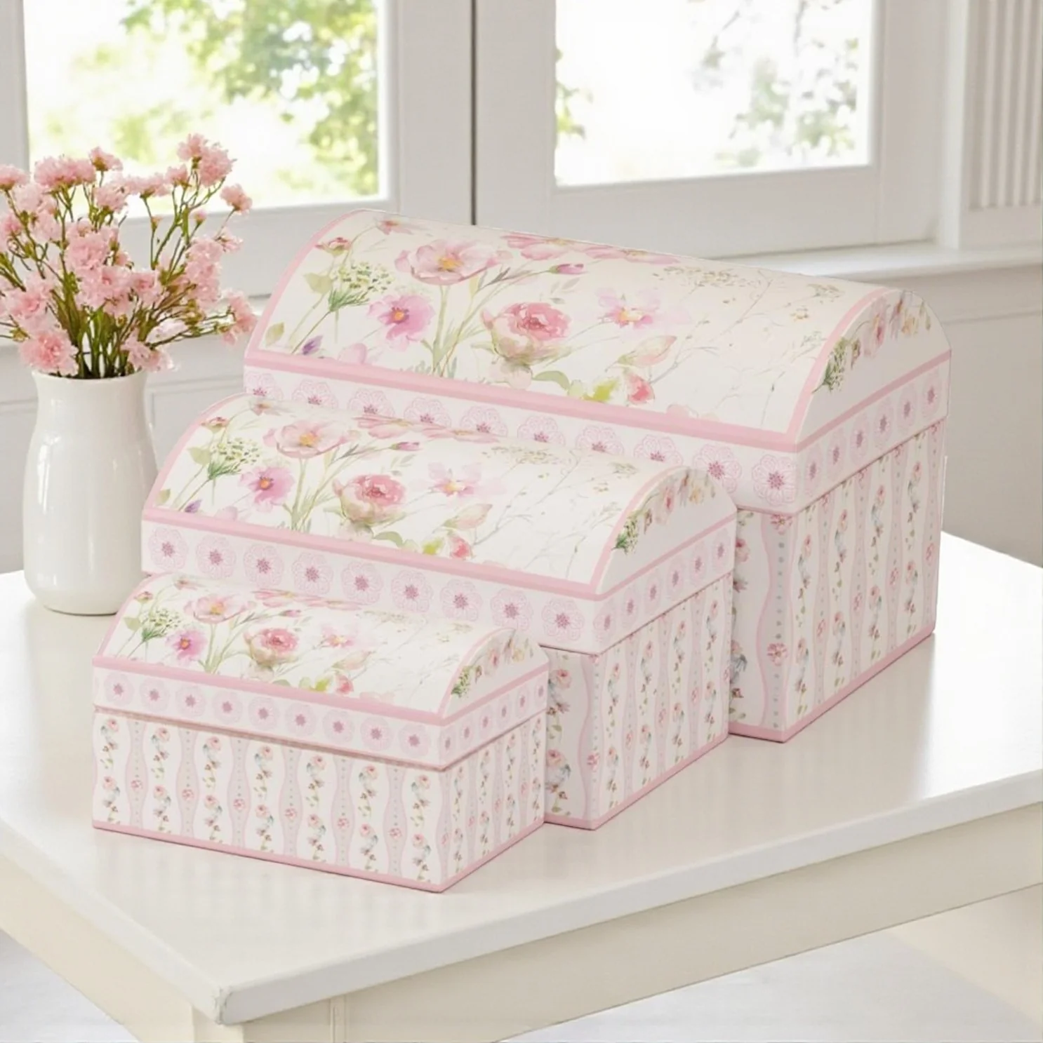 Pretty Floral Cardboard Storage Boxes – Set of 3