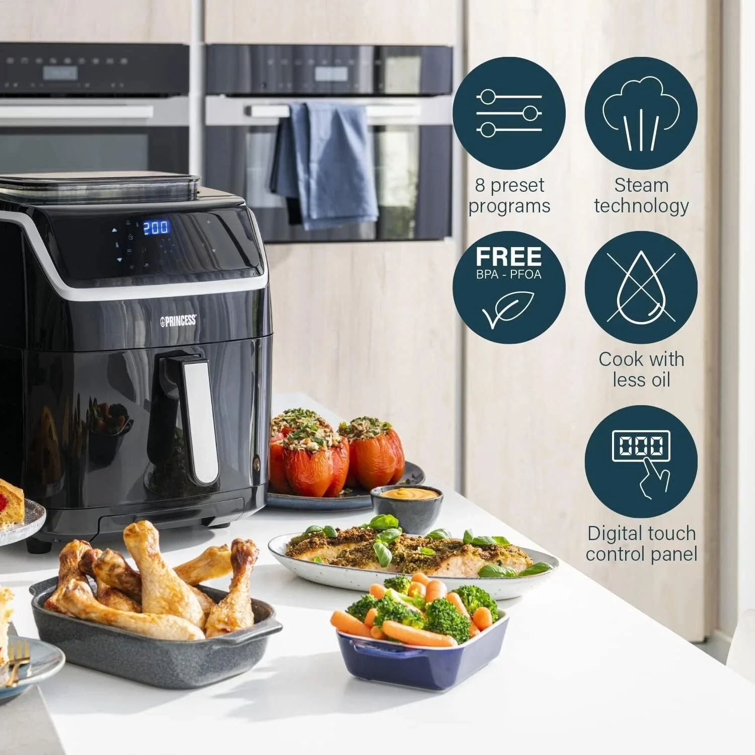 Princess Steam Air Fryer – Digital, 6.5 L, 8 Presets, 1700 W - Image 3