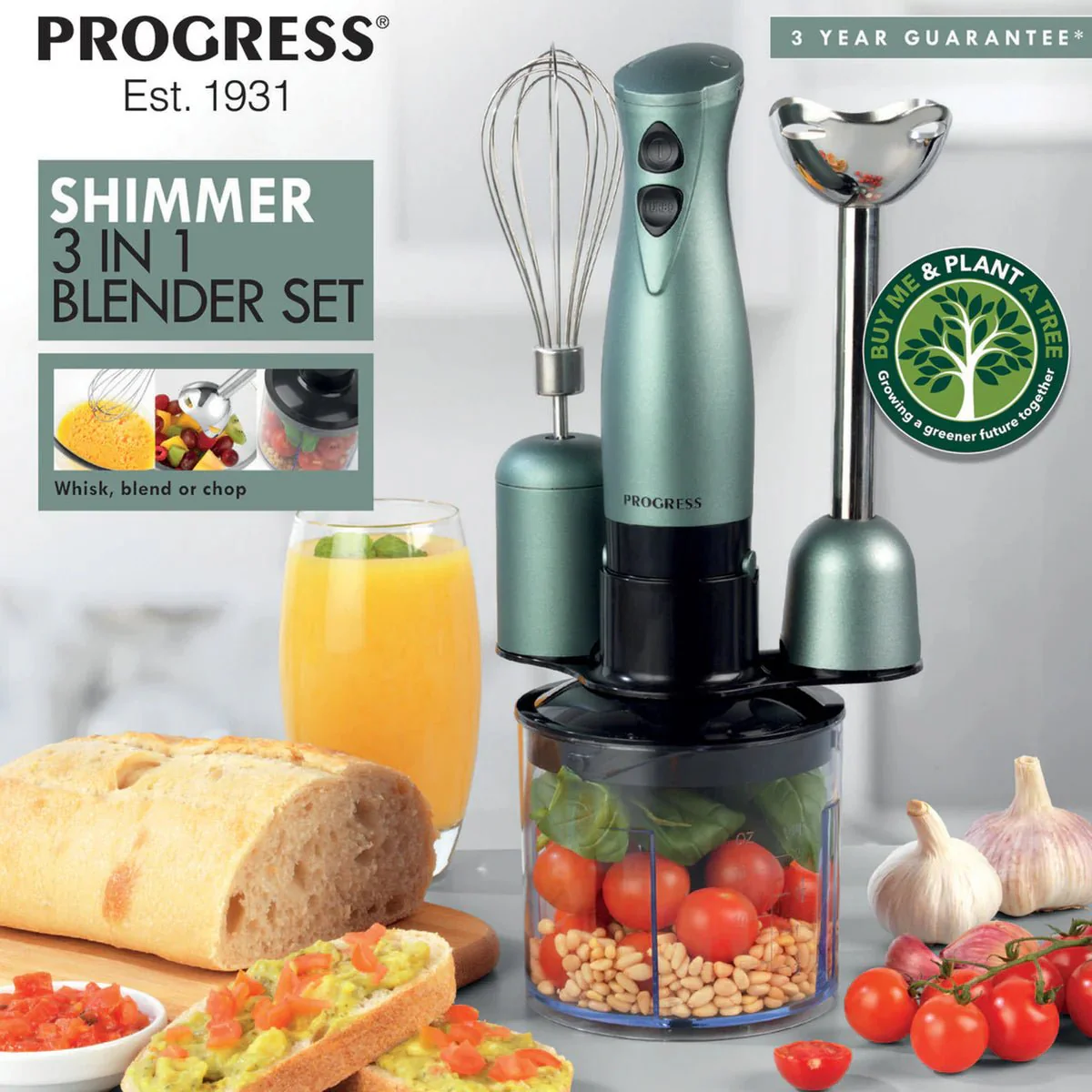 Progress Shimmer 3 In 1 350W Stick Blender Set EK2827PSHIMGRNWK