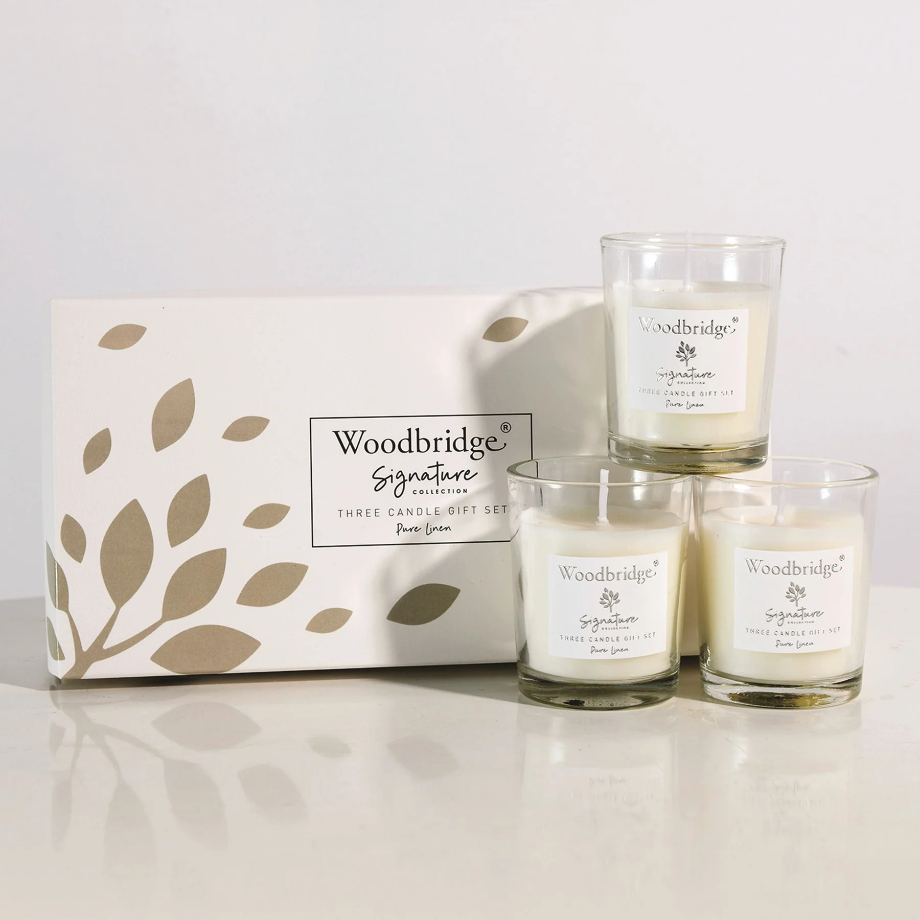Pure Linen Boxed Three Votive Candle Set by Woodbridge 3x50g