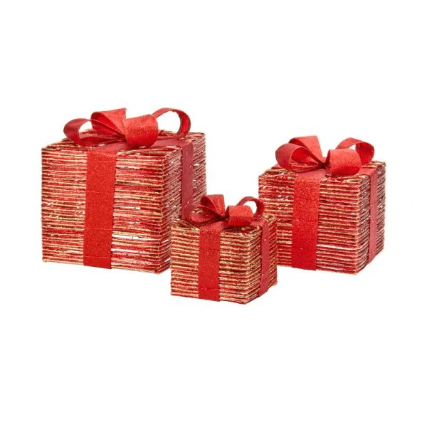 RedGold Braid LED Faux Gift Boxes - Set of 3 - Image 2
